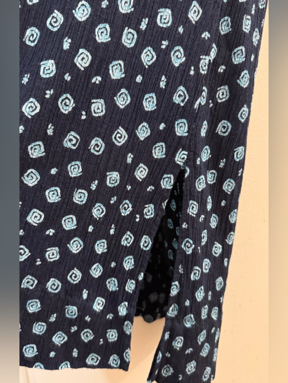 VTG Karin Stevens Blue Swirl Crinkle Rayon Maxi Dress 12 - Picture 5 of 10